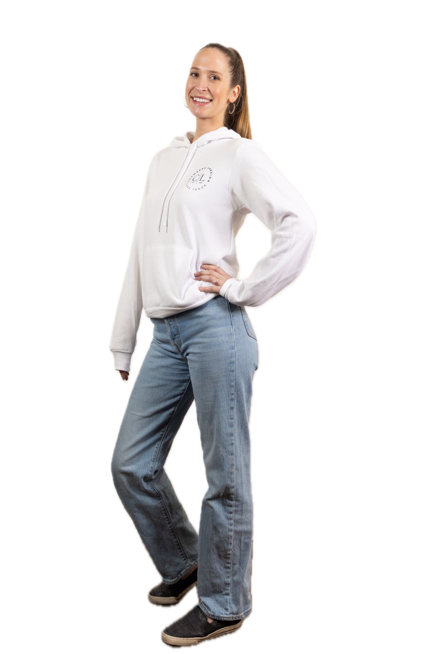 Chambers Unisex White Hoodie With Navy Blue Logo