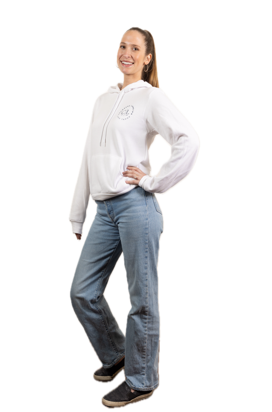 Chambers Unisex White Hoodie With Navy Blue Logo