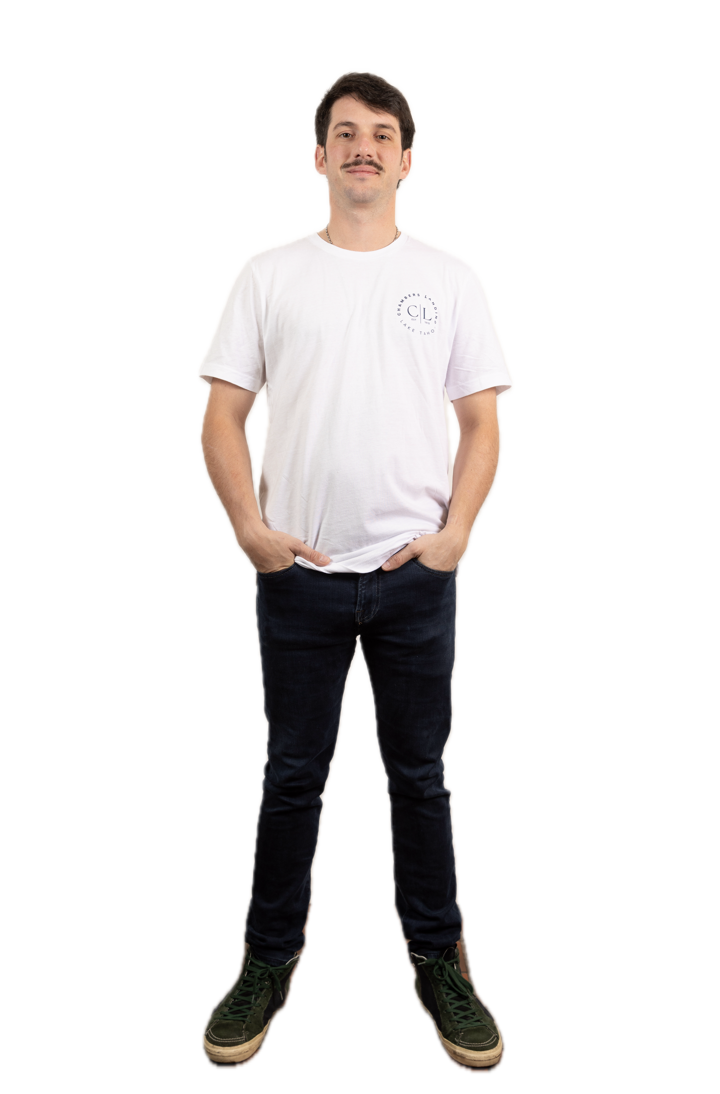 Chambers Unisex White T-Shirt with Navy Blue Logo