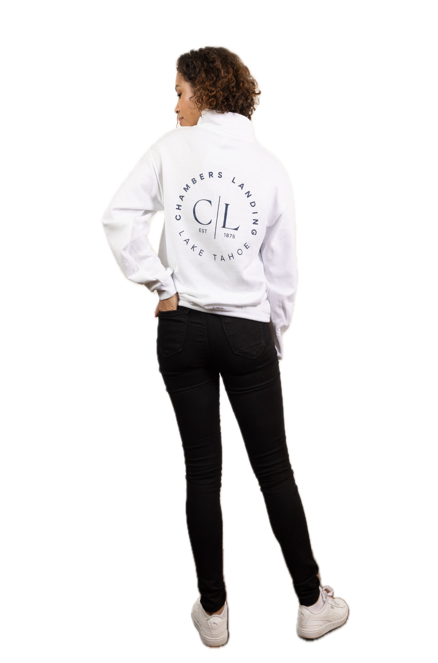 Chambers Unisex White 1/4 Zip Sweater With Navy Blue Logo