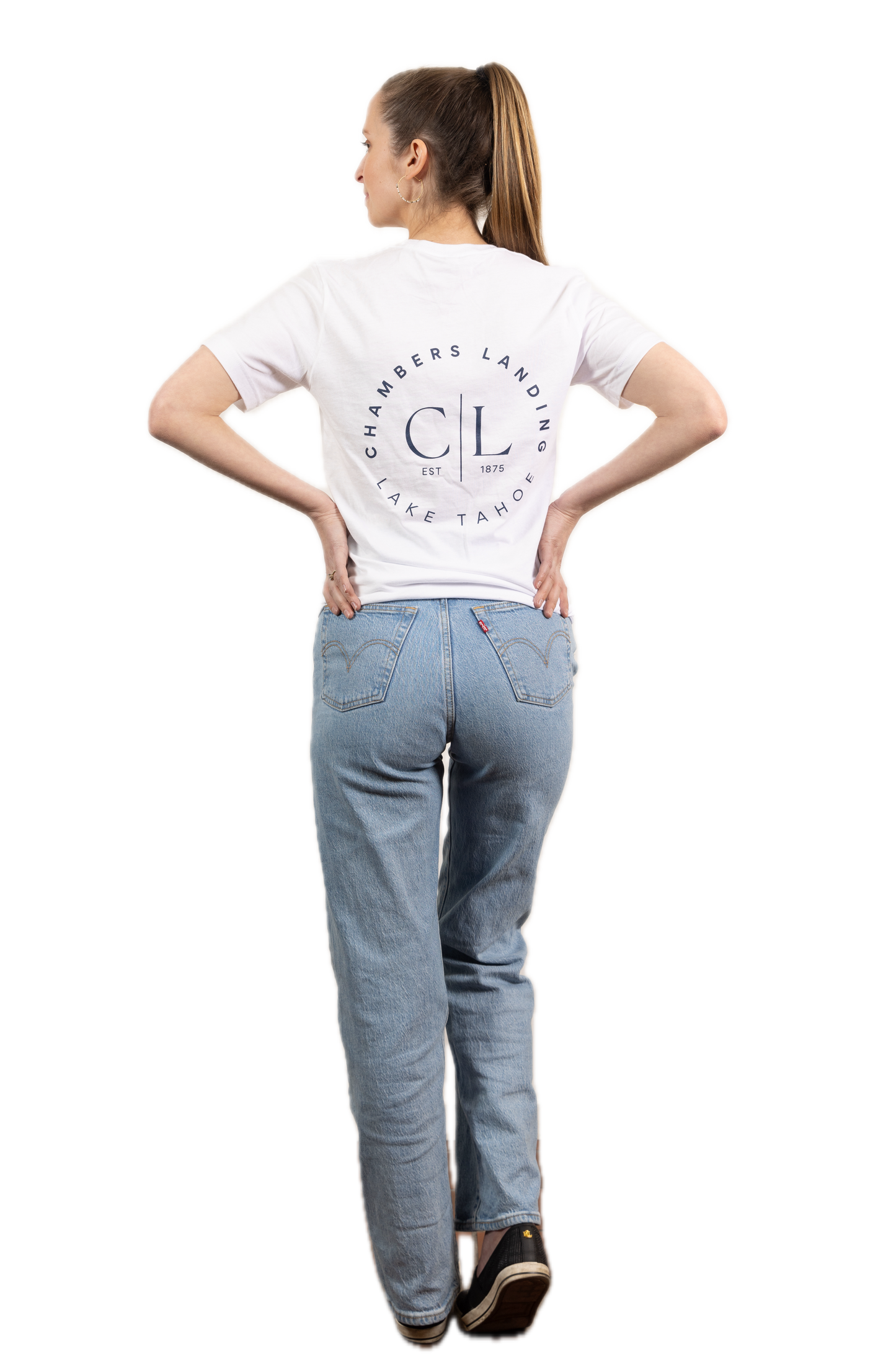 Chambers Unisex White T-Shirt with Navy Blue Logo