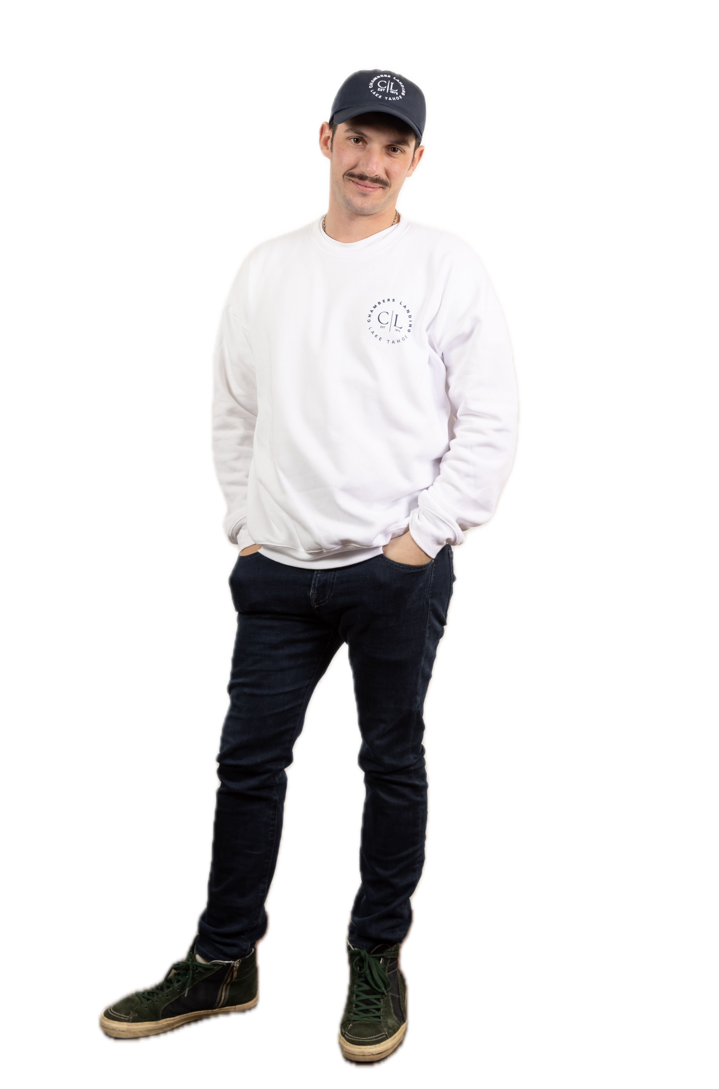 Chambers Unisex Navy Blue Trucker Hat With White Logo