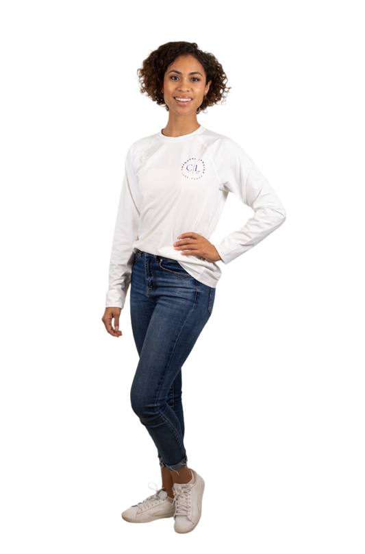 Chambers Unisex White Rash Guard With Navy Logo