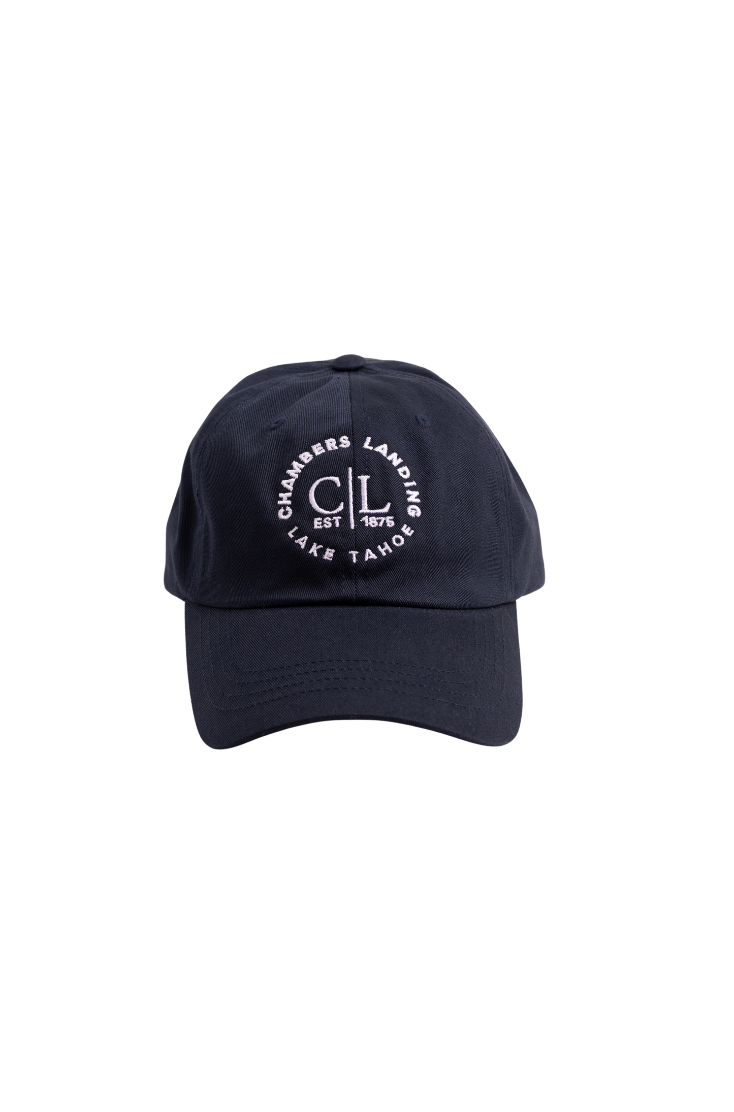 Chambers Unisex Navy Blue Baseball Cap With White Logo